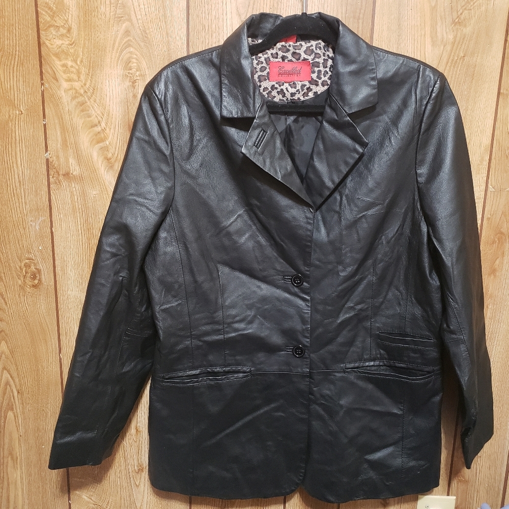 Black Leather Jacket Womens  Large Excelled Collection Blazer Style